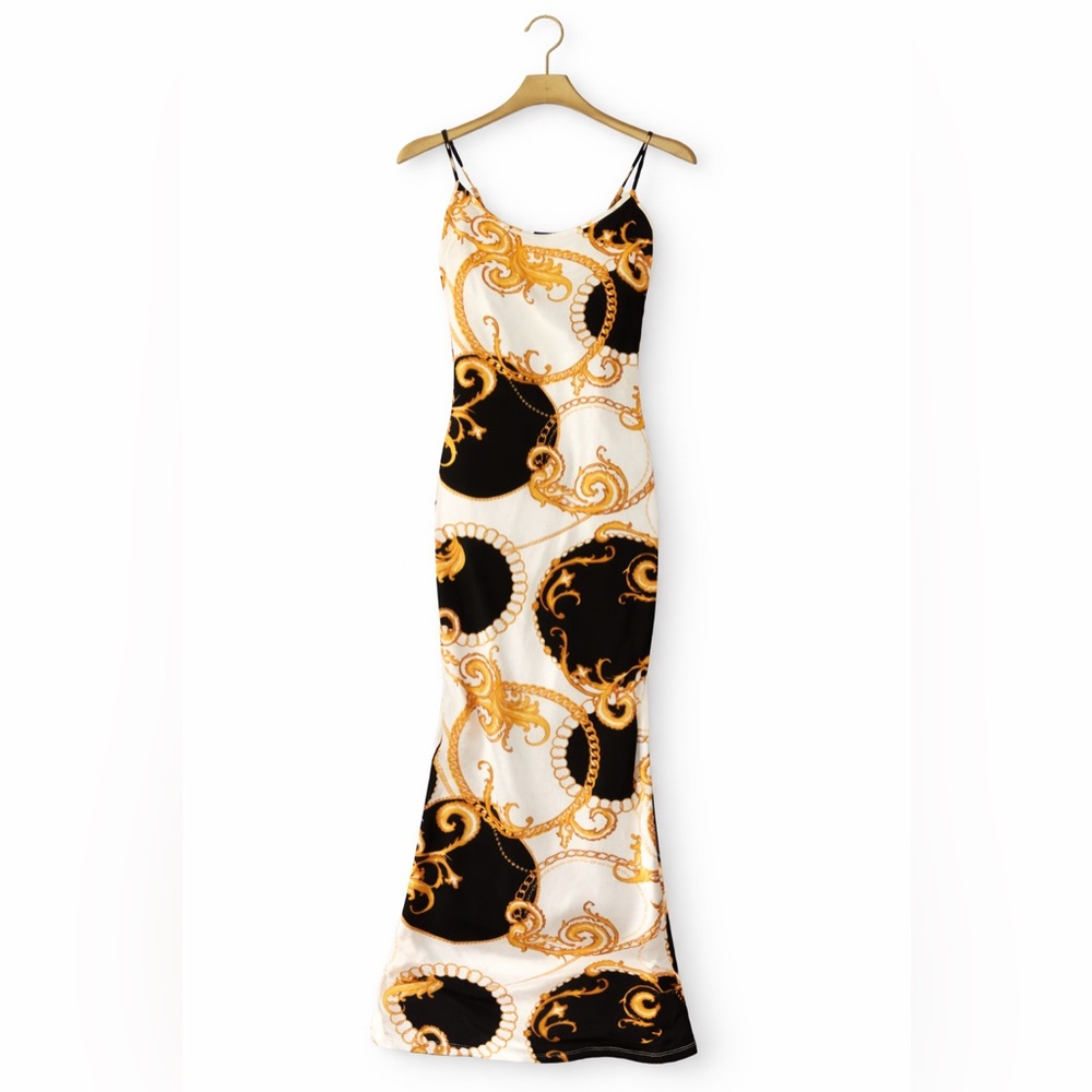 Absolutely Gold & Black Baroque Slip Maxi Dress